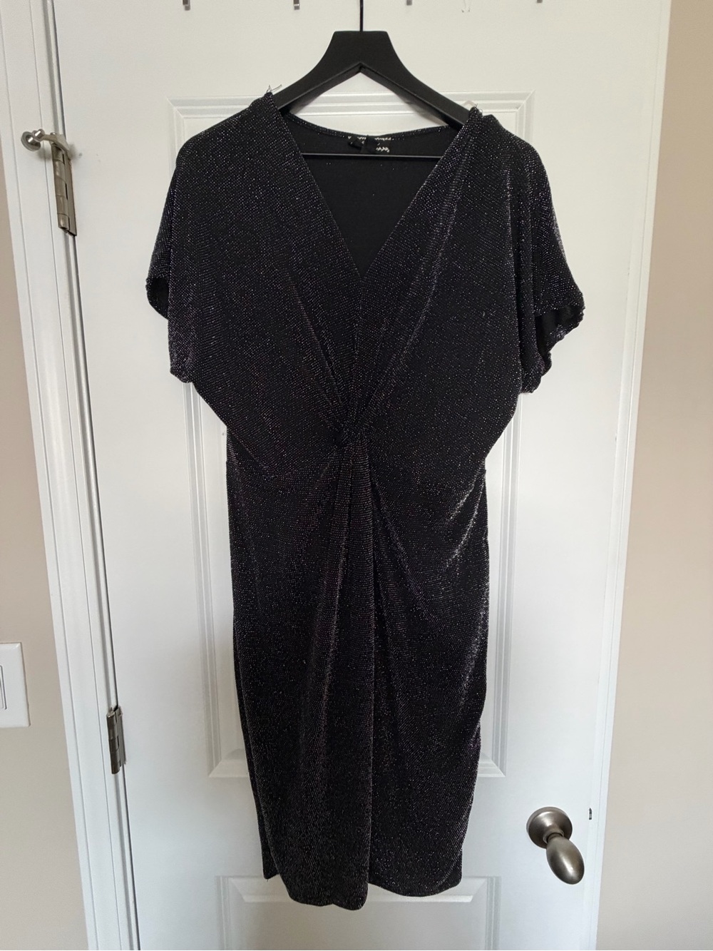 Women's Shimmery Black Knot-Front Dress